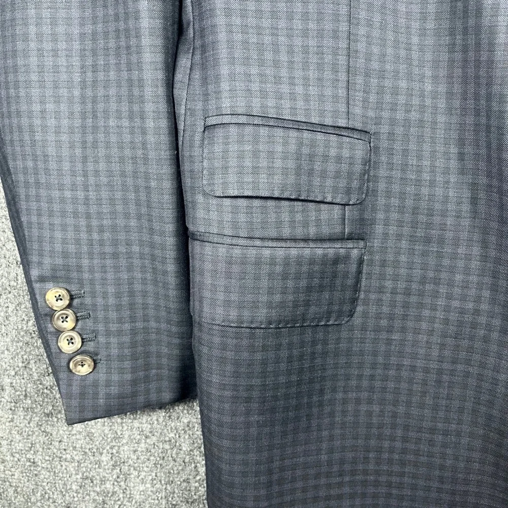 J. Hilburn Sport Coat Mens 48R Navy Blue Wool Micro-Check Tailored Fit Blazer